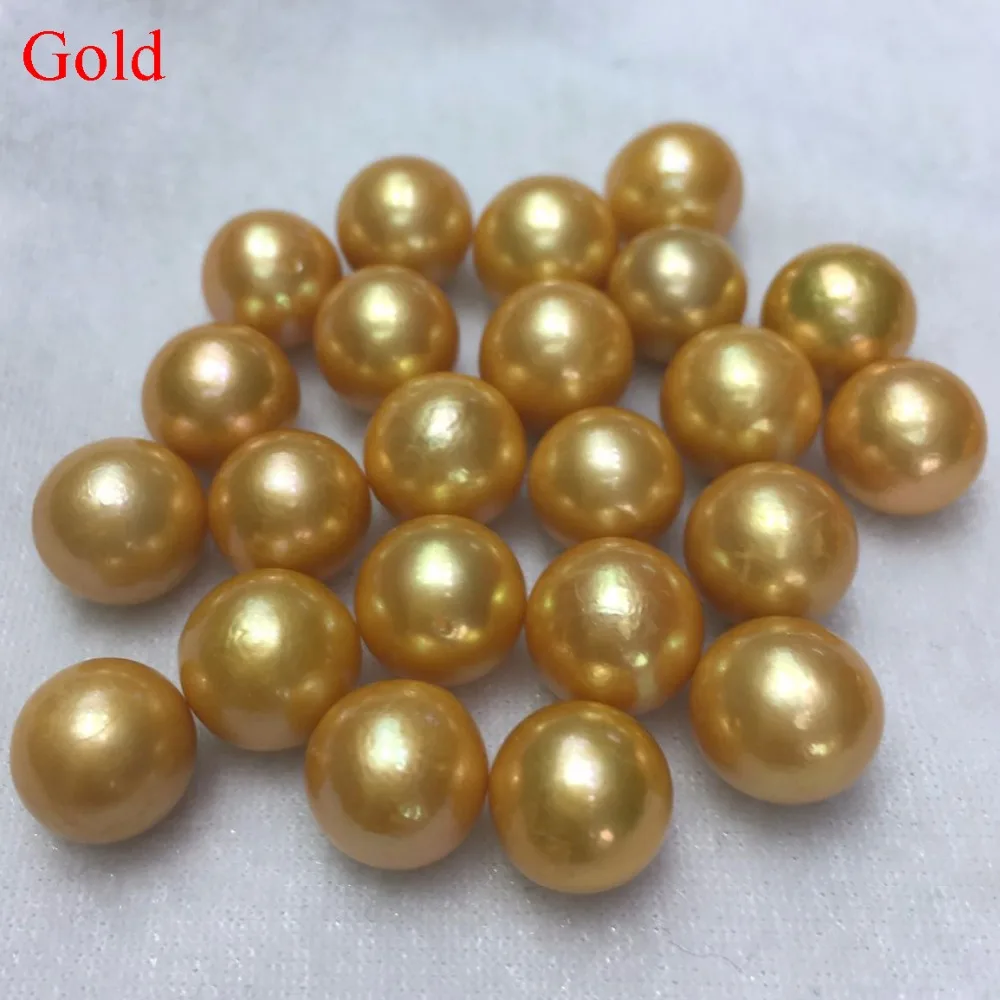 

10 Pcs 9-12mm AA+ Gold Round High Luster Natural Party Gift Love Wish Undrilled Loose Colored Oyster Edison Pearls