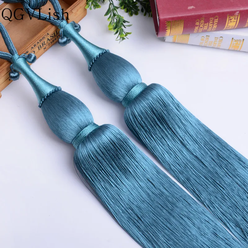 

QGVLish 2Pcs/Pair Curtain Tieback Long Tassels Hanging Belt Ball Bind Ropes Brush Straps Clasp Curtain Accessories Tiebacks