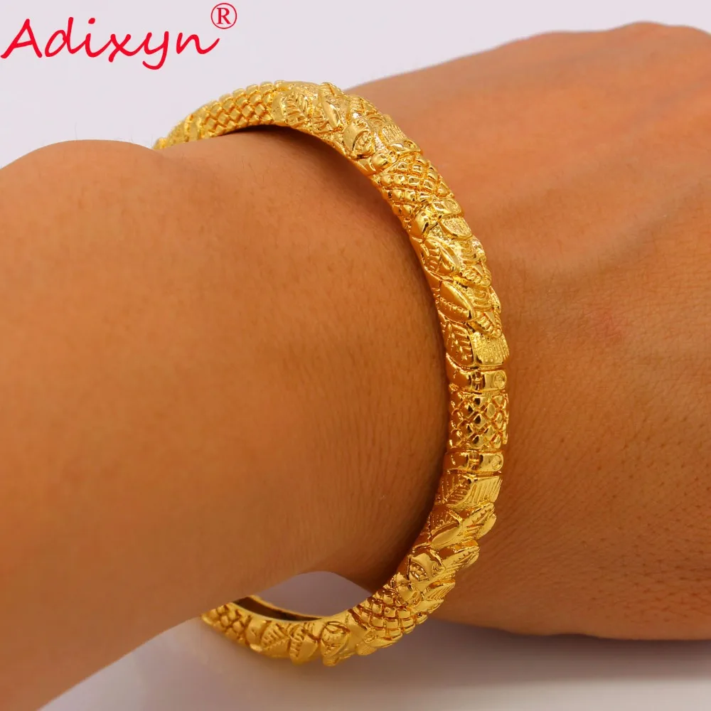 Adixyn 2PCS/LOT,CANNOT OPEN Wholesale Bangle for Women Gold Color African Middle East Bracelet Jewelry Gifts N072409