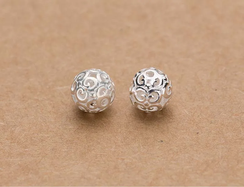 925 Sterling Silver Hollow Out Spacer Beads 9x9mm Cloud Pattern Round Ball Craft Charm Beads Fit Bracelets Earring Jewelry Make