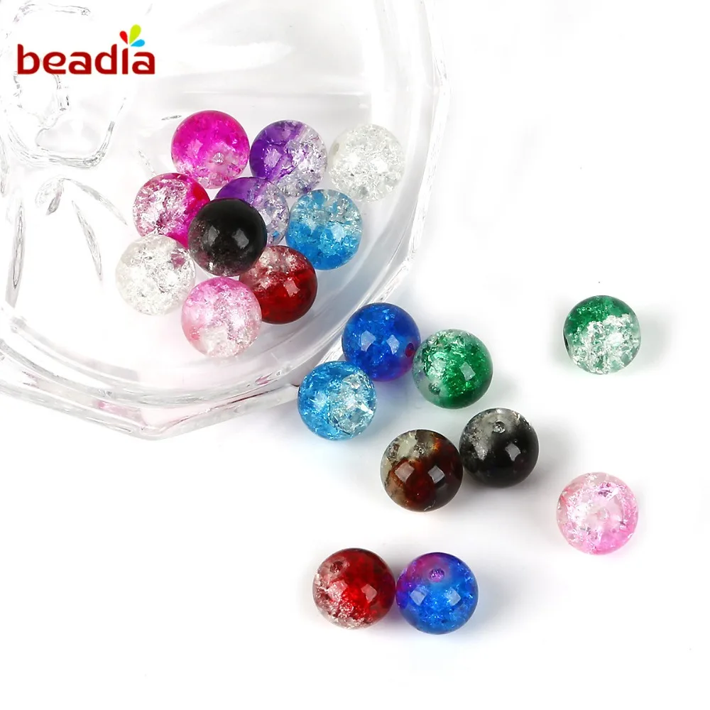 New 40cm/strand(approx 65pcs) Two-Tone Color Crackle 6mm Glass Beads Hole 2mm for Bracelet Necklace Earring Making Accessories