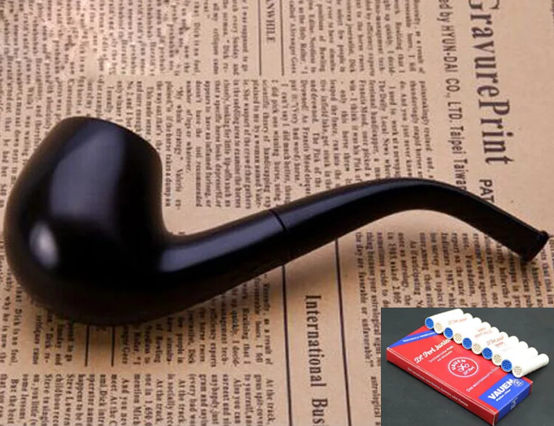 Durable Handmade Nature Ebony Wood Black Tobacco Smoking Pipe Round Wooden Pipe & Pouch & Stand & 10X 9mm Pipe Filters FT508B