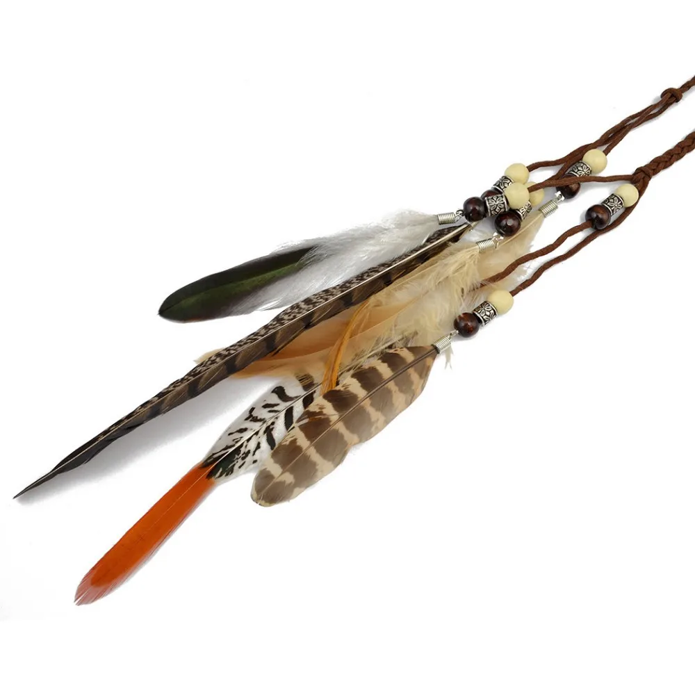 Indian Triabl Hippie Peacock Feather Headband For Women Boho Festival Fether Headdress Hair Rope Hair Accessories Head Jewelry