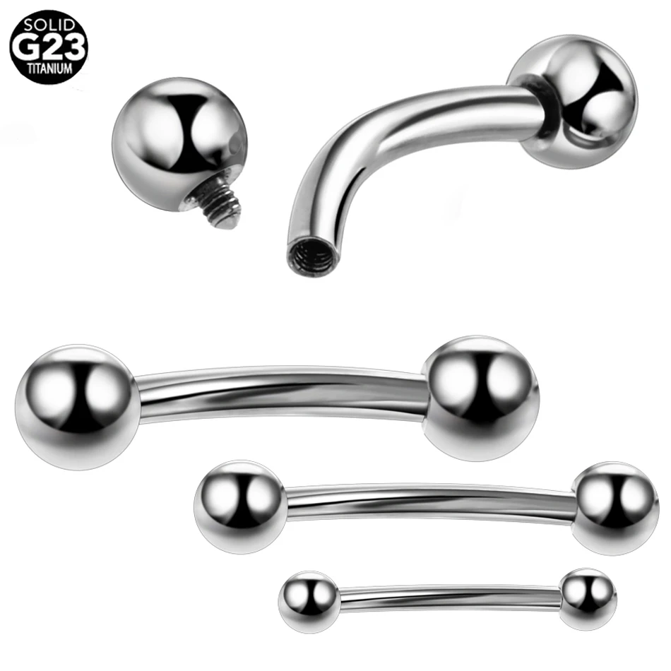 1 PC 100% Titanium Wenkbrauw Piercings Banaan Ringen Dubbele Bal Gebogen Barbell Navel Piercing Navelpiercing Lichaam Sieraden