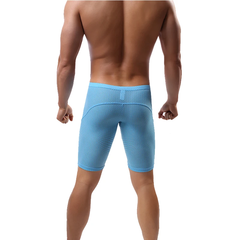 Mesh Sheer Men Boxers Underwear Long Leg Shorts Sexy Underpants Boxershorts Homme Sleep Hollow Breathable Bottoms