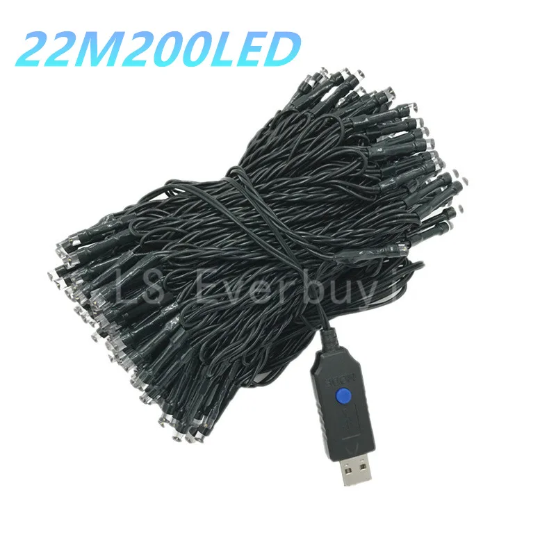22M 200LED USB 8 Mode LED String Light Waterproof LED String Holiday Outdoor Fairy Lights For Christmas Party Wedding Decoration