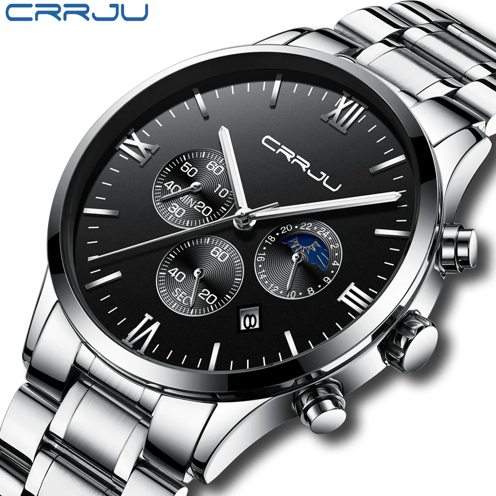 

Relogio Masculino CRRJU Men Luxury Full Steel Watches Fashion Sport Quartz Military Dress Watch Male Luminous Waterproof Clock