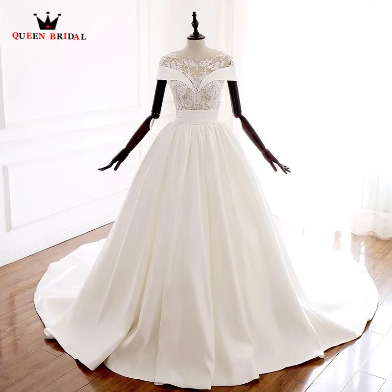 Custom Made Ball Gown Satin Lace Appliques Beadig Formal Women Marriage Wedding Dresses Wedding Gown 2021 Real Photo WH04M