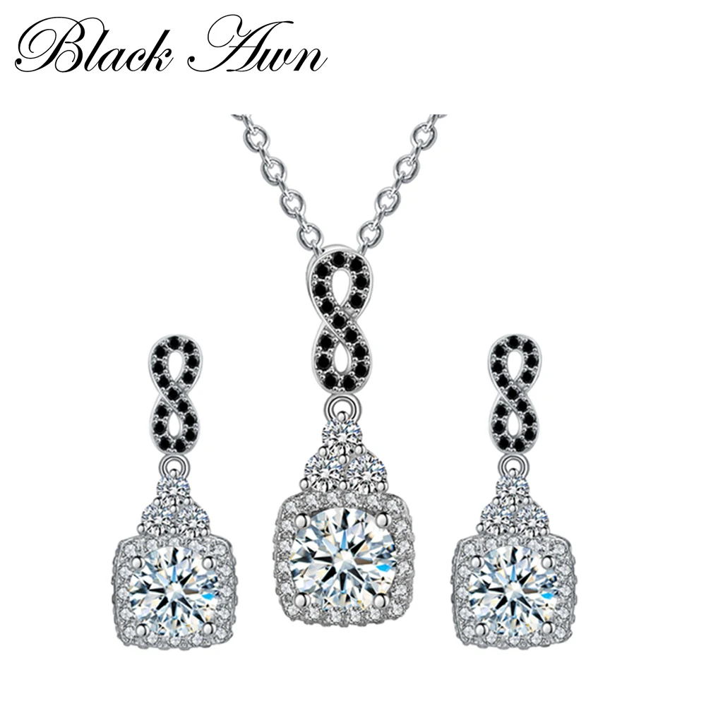 

[BLACK AWN] Silver Color Fashion Jewelry Sets Trendy Engagement Wedding Necklace+Earring for Women PT152