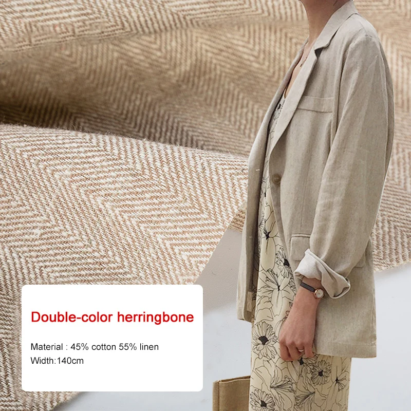 Herringbone 45% Cotton 55% Linen Coat Fabric Designer Fabric In Spring And Autumn  90*140cm/Piece W300308