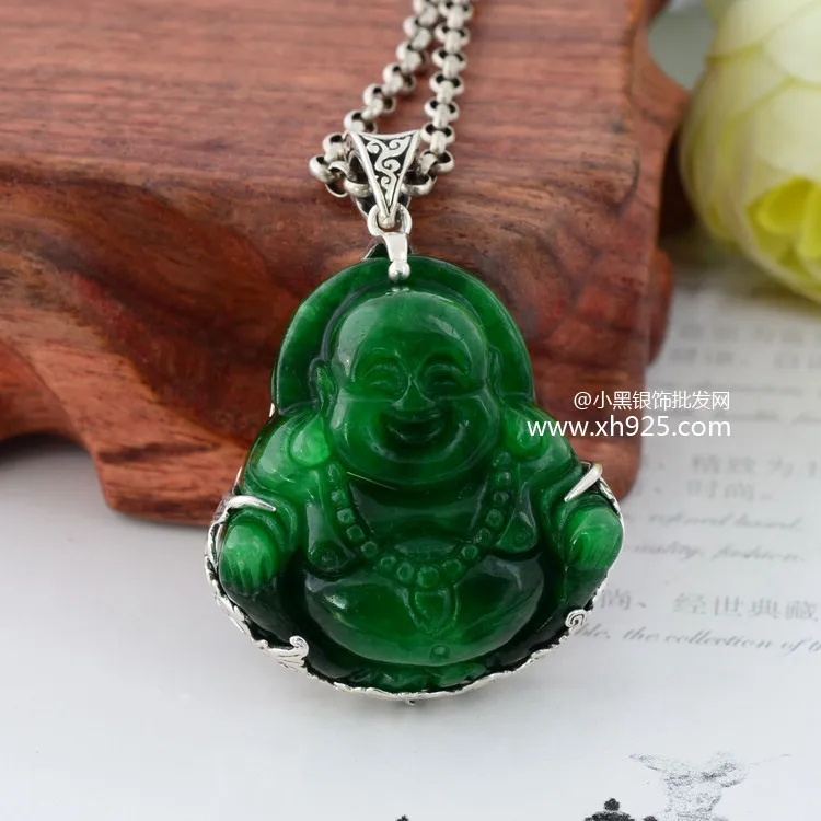 925 Sterling Silver Jewelry Vintage Silver Tielong born Maitreya Buddha lady Pendant