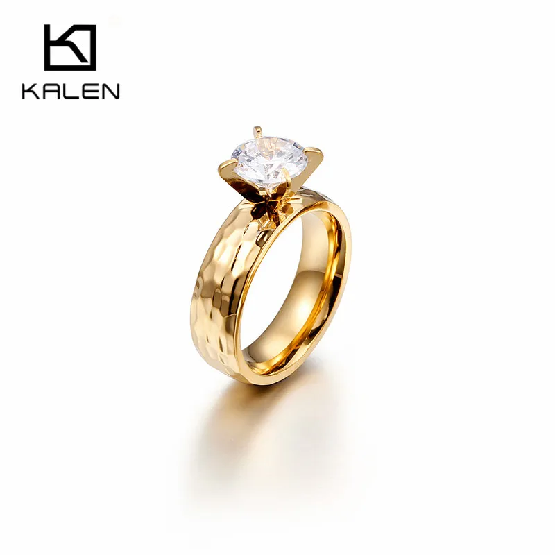 Kalen Arrival Fashion Zircon Finger Rings For Women Stainless Steel Gold Color Metal Engagement Wedding Jewelry Birthday Gifts