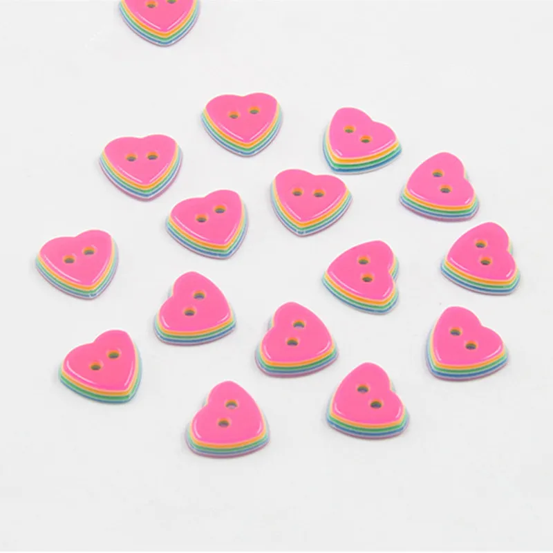 Candy color heart button, DIY 2 holes,11mm, Plastic sewing Button for kins shirt   7NK177