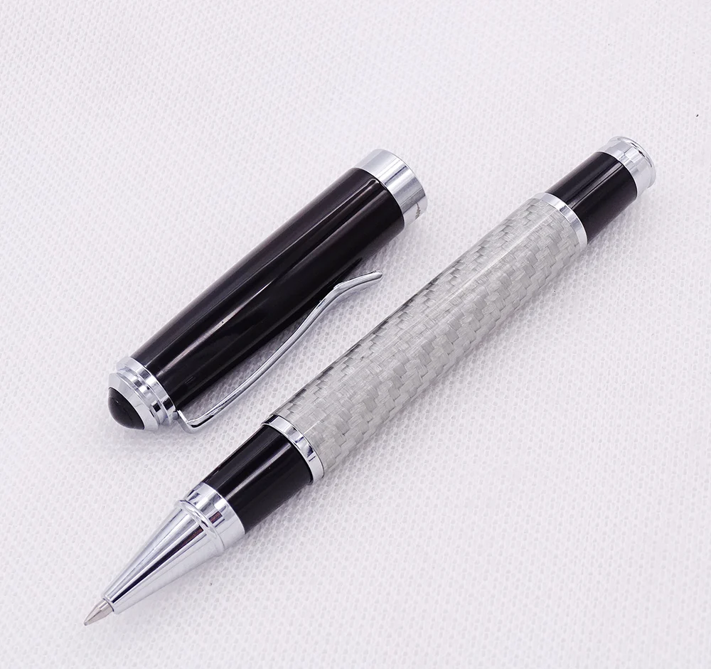 

Fuliwen Carbon Fiber Fashion Roller Ball Pen with Smooth Refill , Advanced Little Silver Grid & Black Cap Advanced Writing Pen