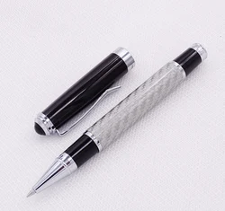 Fuliwen Carbon Fiber Fashion Roller Ball Pen with Smooth Refill , Advanced Little Silver Grid & Black Cap Advanced Writing Pen