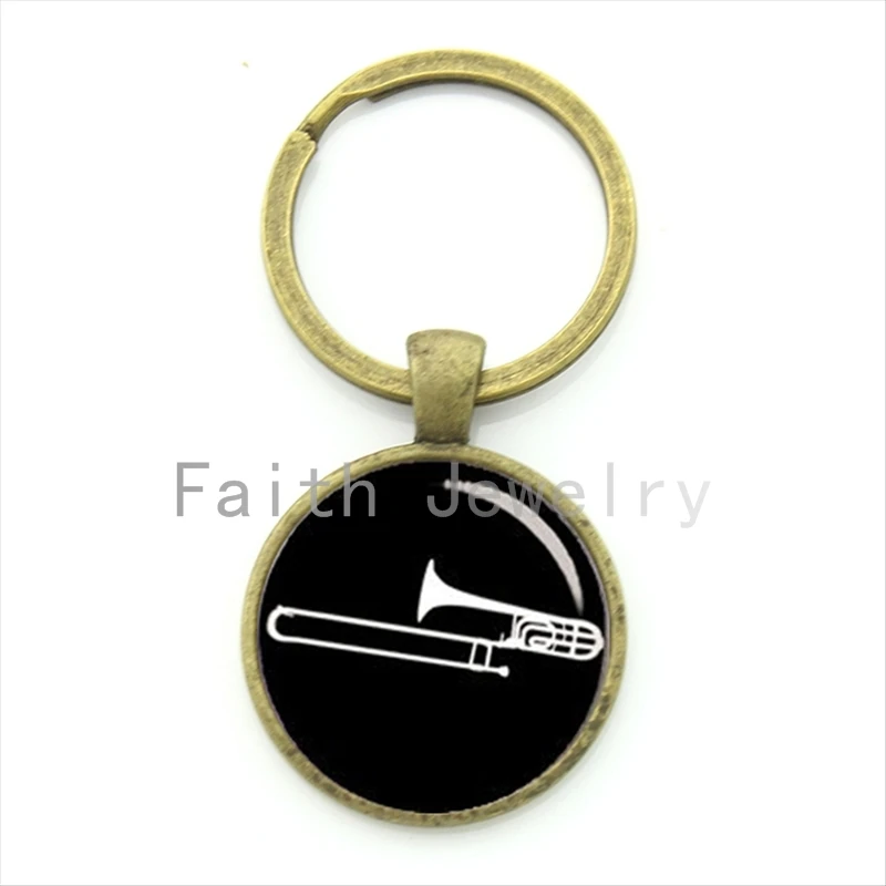 2016 newest musical instrument silhouette keychain Trombone key chain dj mixer musician jewelry jazz music band fans gift KC629