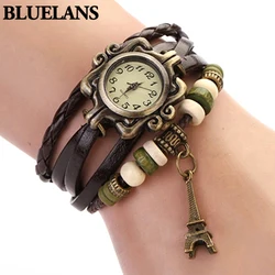 Frauen Echt leder Vintage Quarzuhr mehr schicht ige hand gefertigte Armband Armbanduhren verstellbare Länge Paar Uhr Armreif