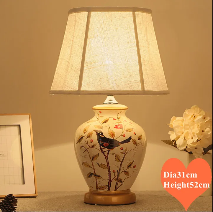 Chinese white bird ceramic Table Lamps classic Touch/Dimmer linen lampshade E27 LED lamp for bedside&foyer&studio&tea room MF013