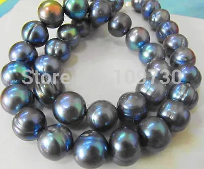 Jewelr RARE TAHITIAN 9-10MMSOUTH SEA BLACK BLUE PEARL NECKLACE 18“