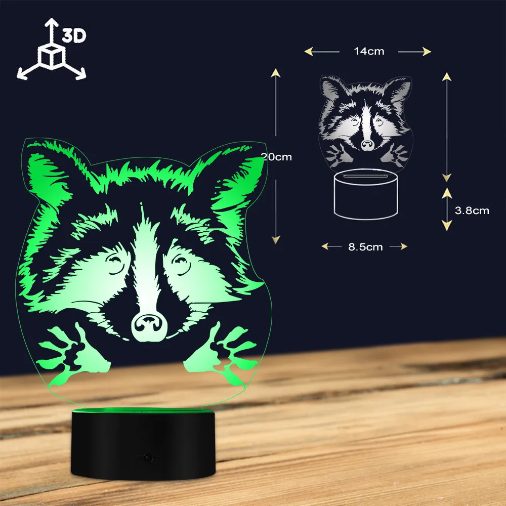 Adorable Raccoon Woodland Animal Optical illusion Table Lamp Decorative Lighting With Color Changing Pet Owner LED Night Light