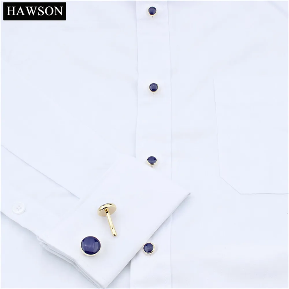 HAWSON แบรนด์คลาสสิก Gold-สีชุบเคลือบ Cufflinks Studs ชุดสำหรับ Tuxedo เสื้อกล่อง