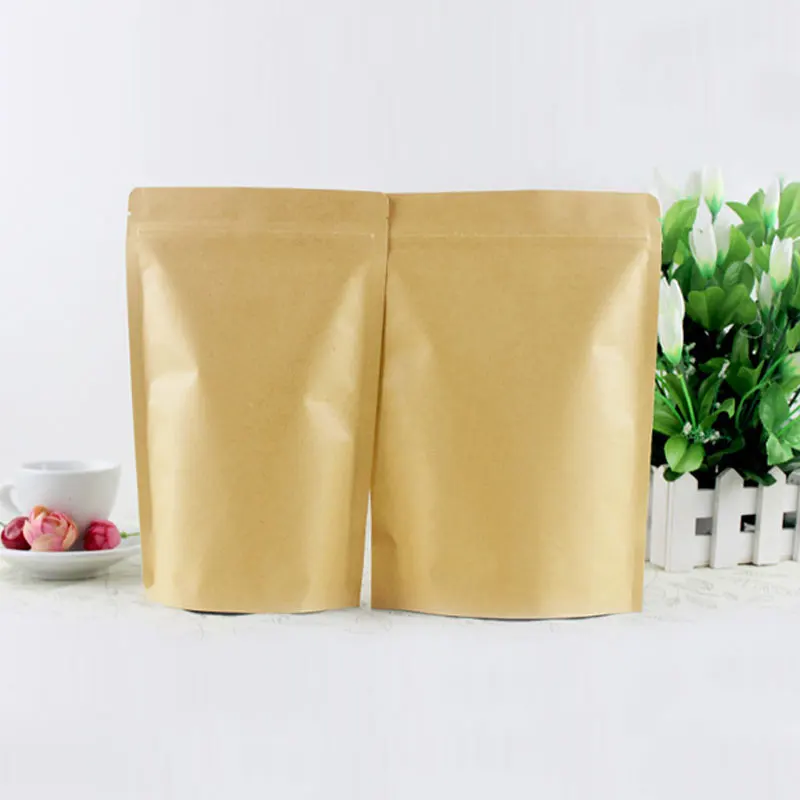 100pcs Brown Gift Bag Paper Kraft Bag Aluminum Foil For Wedding/Candy/Tea Kraft Bags Craft Stand Up Ziplock Packing Bags Pouches