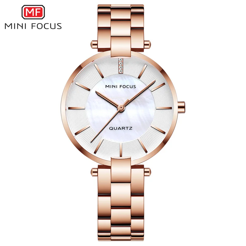 MINI FOCUS Women\'s Rose Gold Wrist Watches Simple Stainless Steel Bracelet Waterproof Dress Quartz Watch for Lady Woman 0224Rose