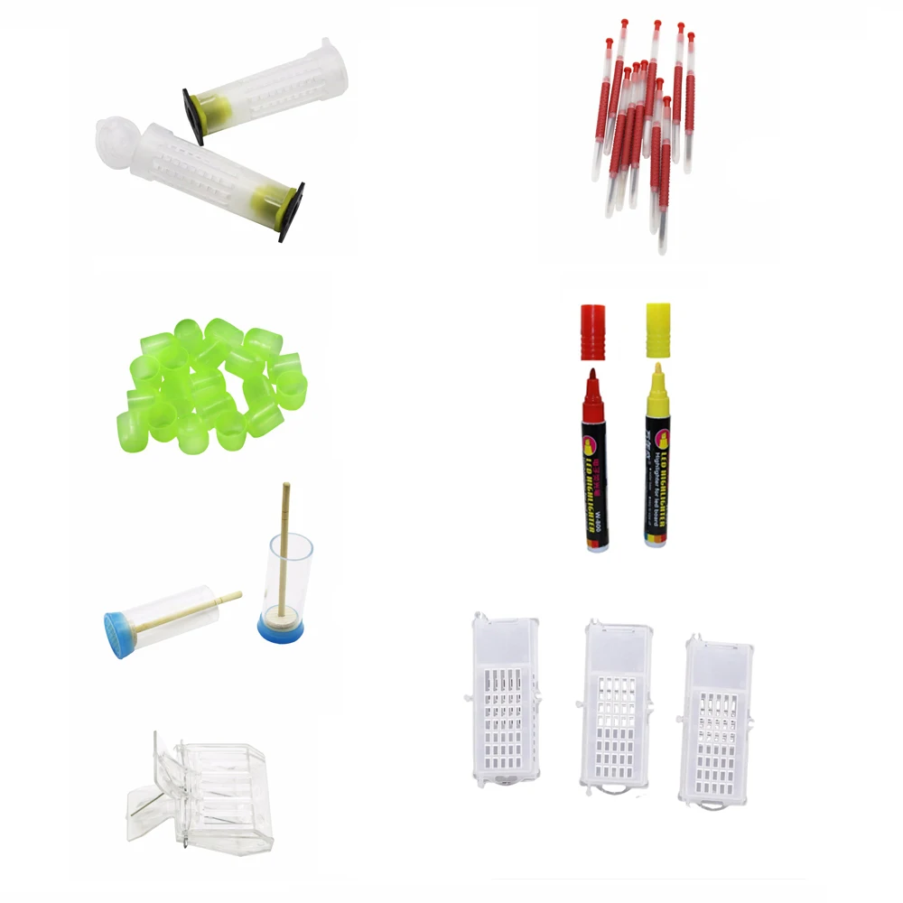

1 Set Of Yellow Bottom Bee Cages With Bee queen cell cage Queen Marker Bottle Bee Move Needles Marker pen