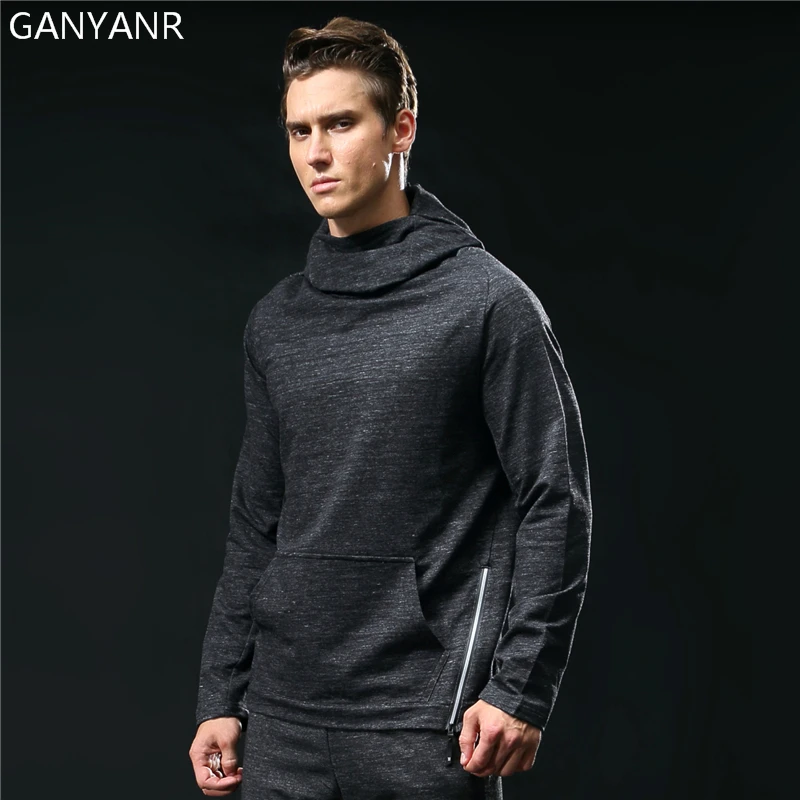 GANYANR Brand Running T Shirt Men Tennis Sportswear Jogging Fitness Tops Tee Hoodie Training Long Sleeve quick Dry Gym Exercise