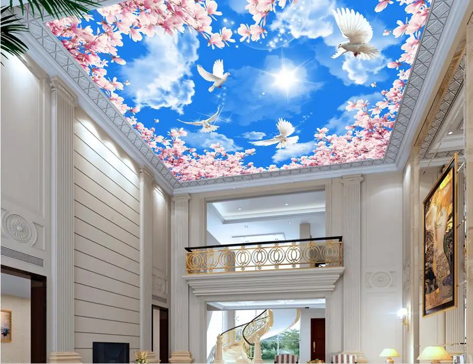 

custom 3d stereoscopic ceiling wallpaper Sunlight Magnolia Love Pigeon 3d ceiling luxury wallpapers for living room 3d ceiling