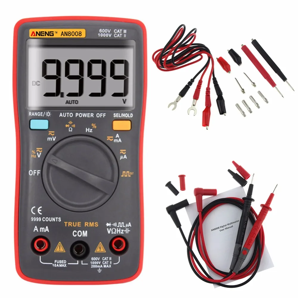 

True-RMS Digital Multimeter 9999 Counts Square Wave Voltage Ammeter Resistance Capacitance Diode and Continuity Testing