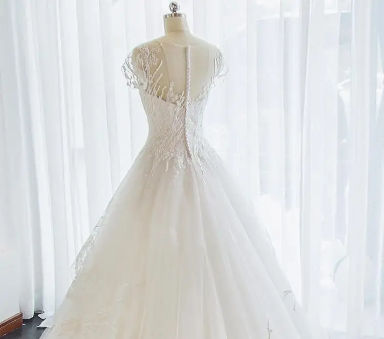 BANVASAC – robe de mariée en dentelle, col rond, robes de bal, avec broderie, Photos réelles, collection 2018