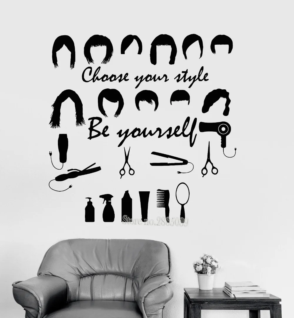 Newest Creative Vinyl Wall Decal Hair Salon Stylist Hairdresser Wall Sticker Barbershop Mural Sofa Background Decor Decals LA432