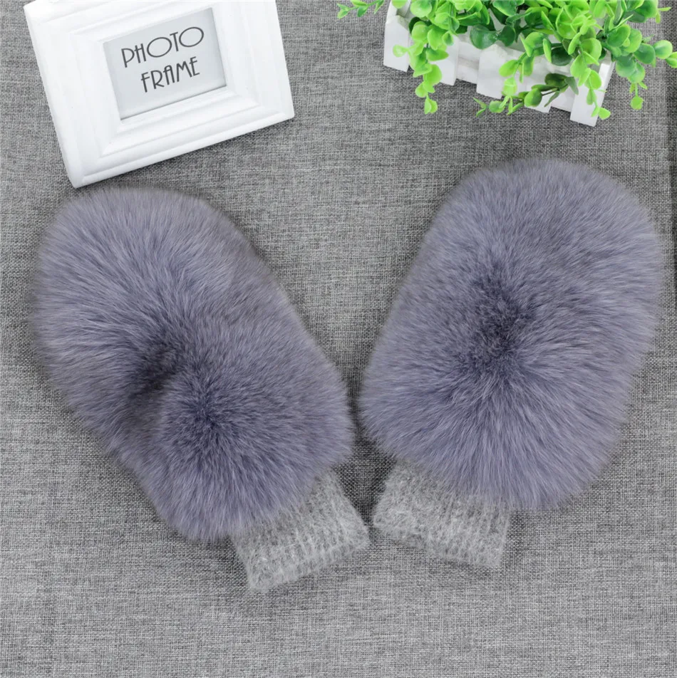 Women Fashion Brand New Genuine Woollen Fox Fur Covered Winter Gloves Mittens Russian Snow Ski Girls Warm Gloves