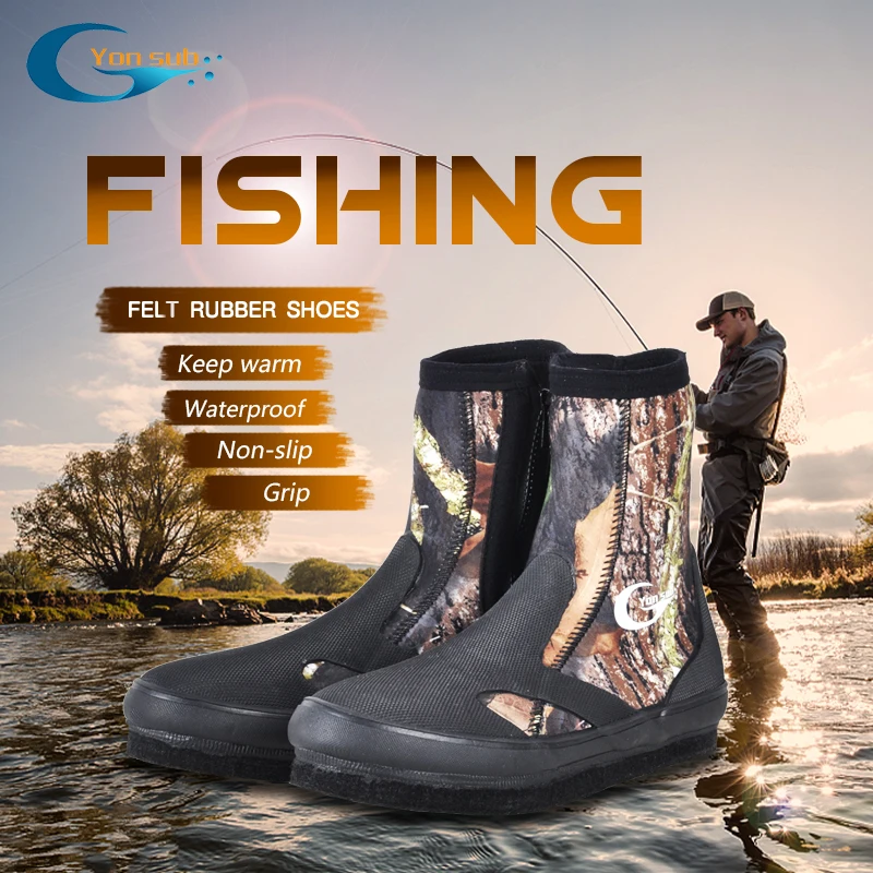 YONSUB 5MM Neoprene Diving Boots Wear-resistant Upstream Shoes Non-slip Fishing Shoes Camouflage Keep Warm Water Sports Shoes