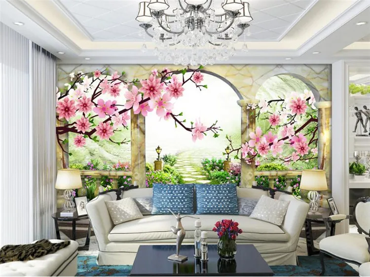 

3D Wallpaper Peach Blossom Landscape European Garden Backdrop Living Room Bedroom TV Mural wallpaper for walls 3 d