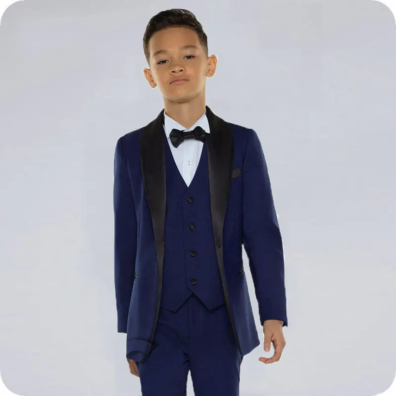 

Navy Blue Boy Suits for Wedding Black Shawl Lapel Slim Kids Blazer Suit for Boy Costume Mariage Child Suits Groom Tuxedo 3Piece