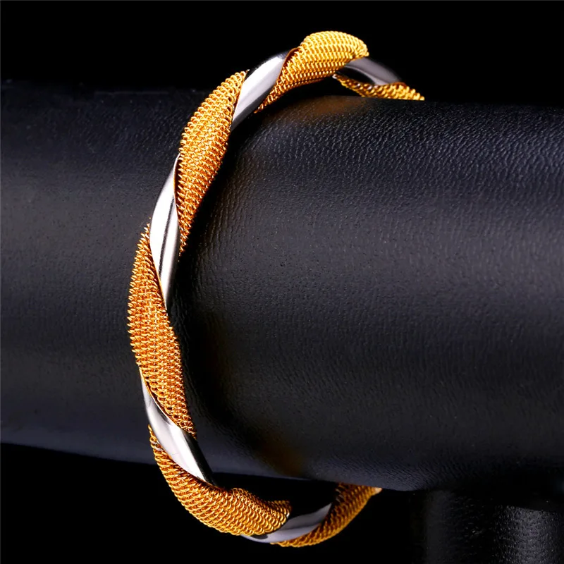 U7 Braiding Net Tristed Cable Chain Bangle Cuff for Man Woman QC24