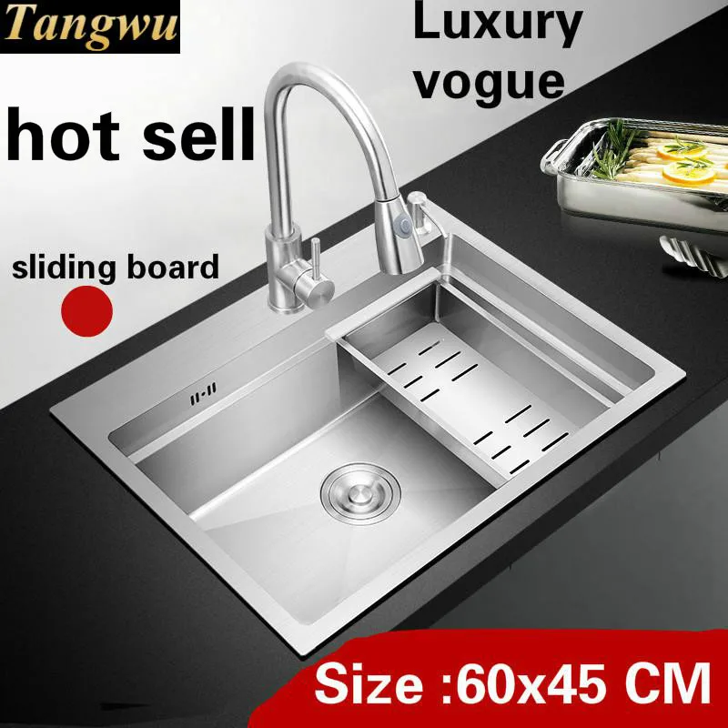 

Free shipping Apartment high quality kitchen manual sink single trough vogue do the dishes 304 stainless steel hot sell 60x45 CM