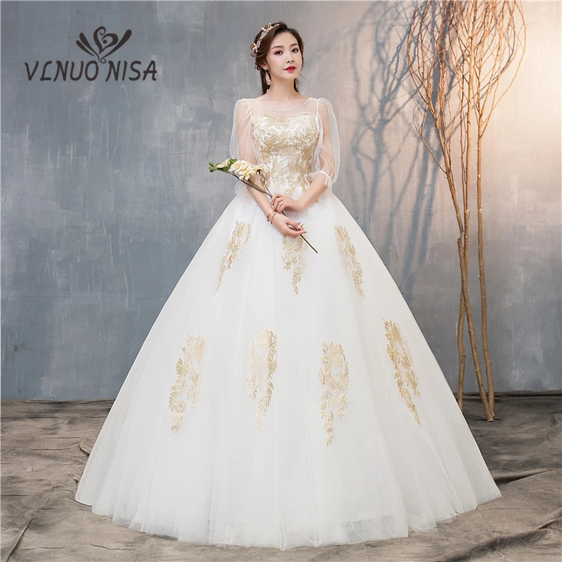 2019 ใหม่สไตล์ Vestidos De Novia O-Neck ครึ่งแขน Tulle เจ้าสาว Gowns PLUS ขนาดราคาถูก Robe De mariage 20