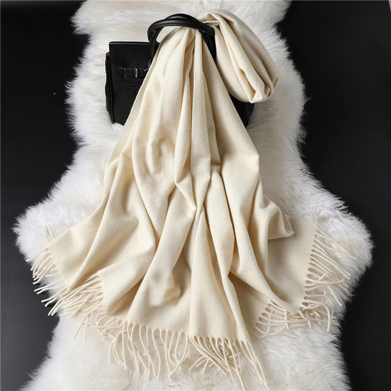 Luna&Dolphin Luxury Brand Women Shawl 200x70cm Virgin Wool Winter Cross Weave Wrap Stole Pashmina Tassles Cashmere Blanket Scarf