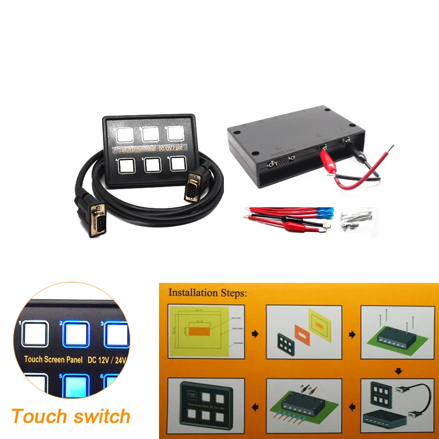 

Smart 6-way Touch Screen Panel LED Switch Combination Kit for Car Boot