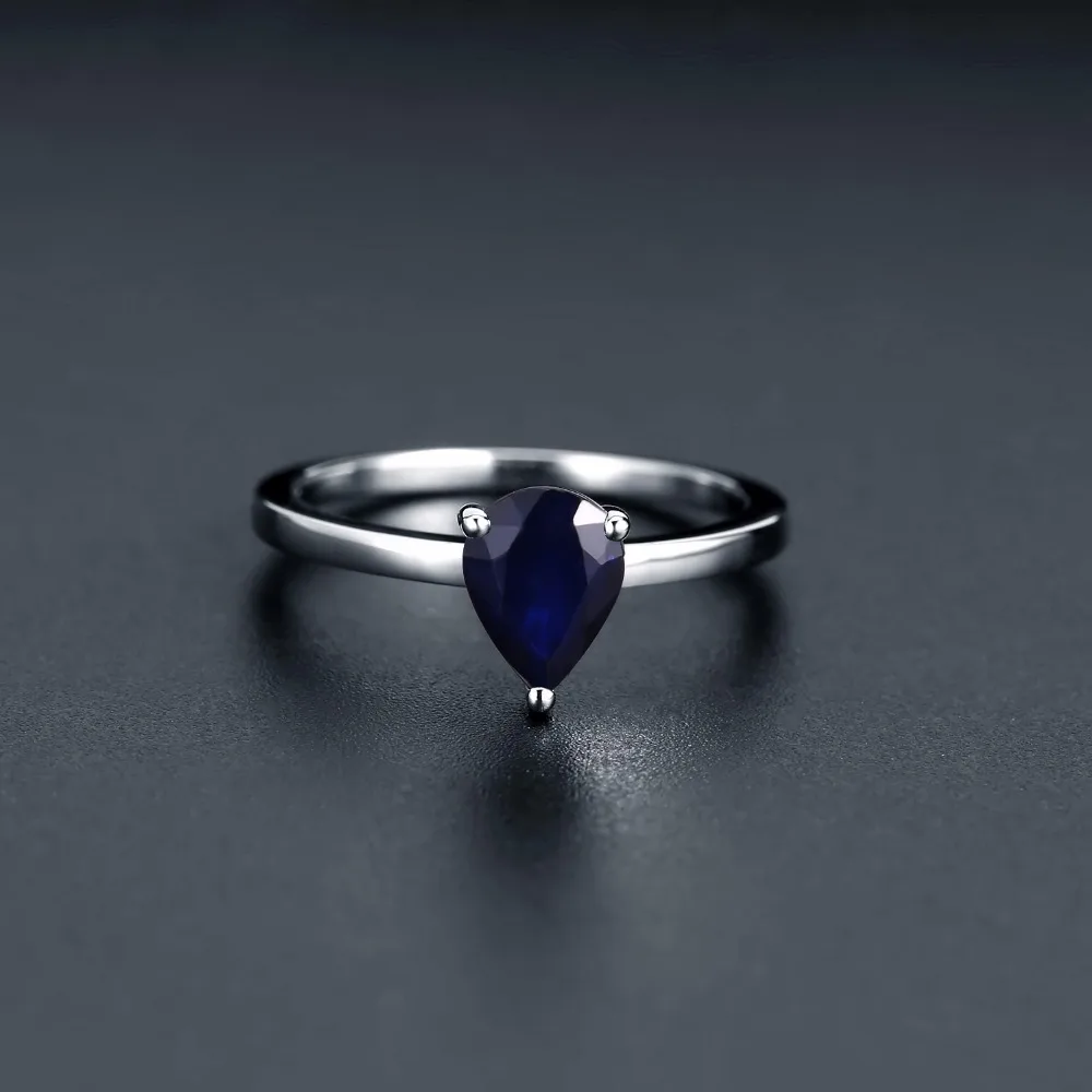 Gem\'s Ballet 1.29Ct Natural Blue Sapphire Solitaire Gemstone Rings 925 Sterling Silver Water Drop Ring For Women Fine Jewelry
