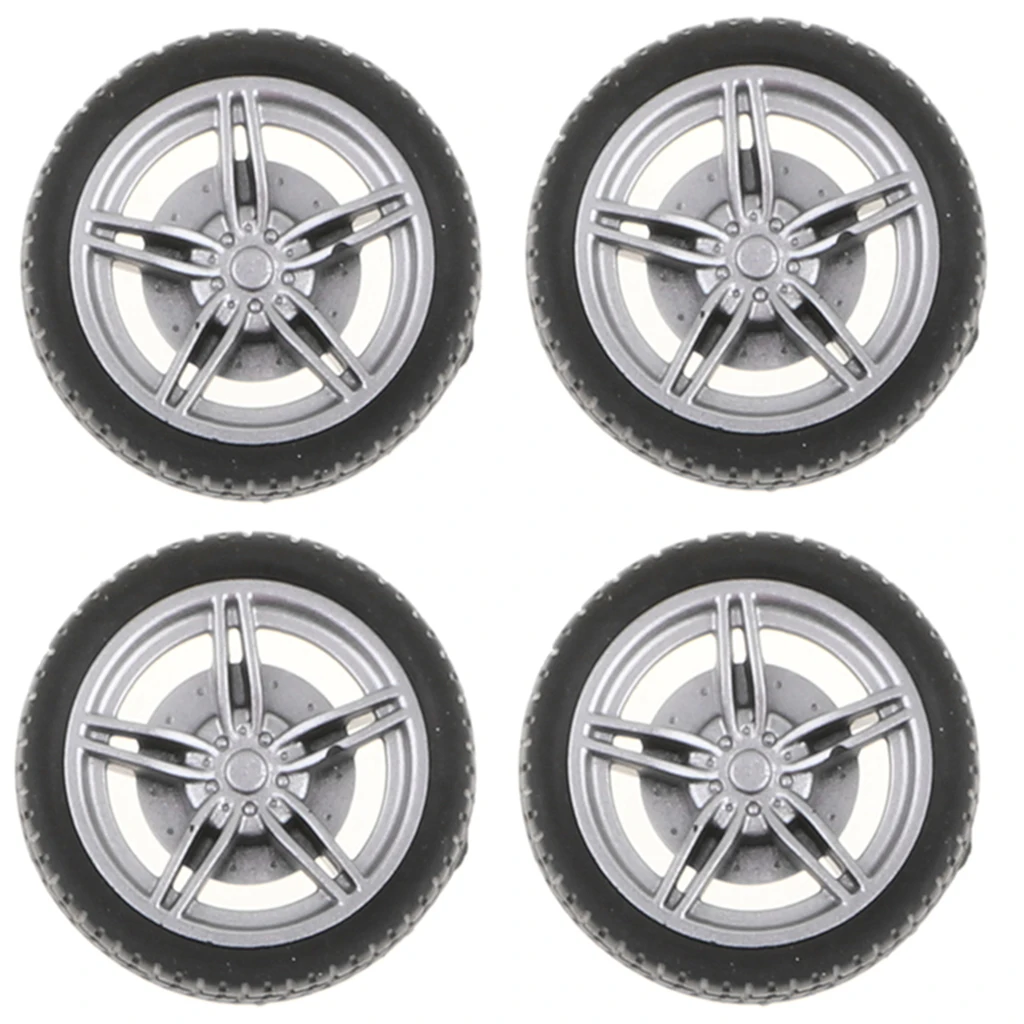 40mm 5-Spoke Plastic Wheel Rims with Soft Rubber Tires for RC Racing Car, Pack of 4