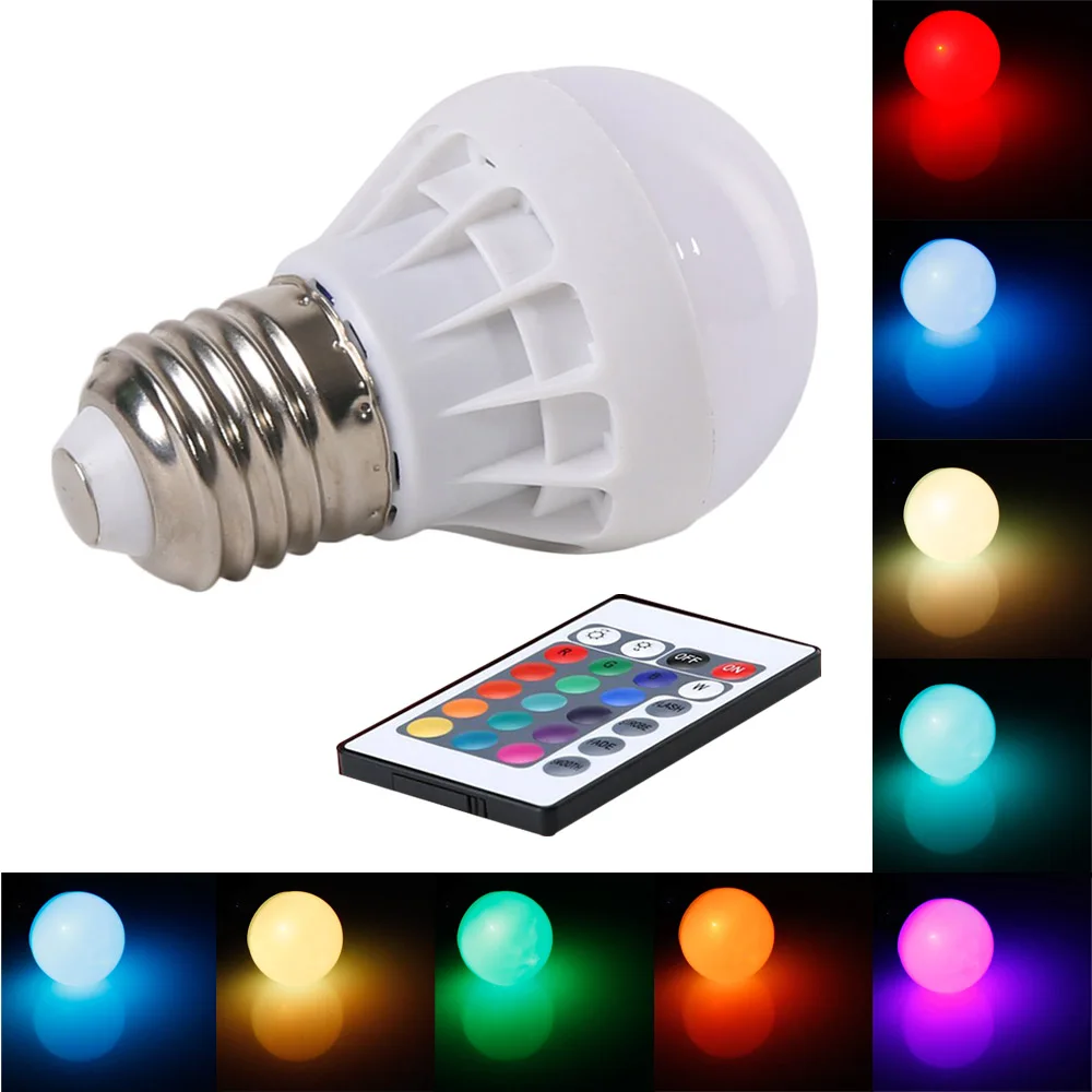 LED Light Bulb with IR Remote Control, Spotlight Lighting Bulb, 3W, E27, 16 Colors, 85-265V, 100 PCs