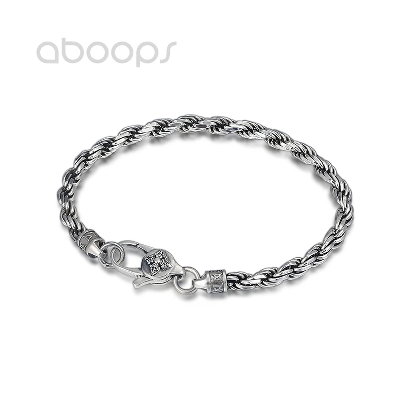 

Vintage 925 Sterling Silver Rope Chain Bracelet for Men Boys,4mm 18/20cm,Free Shipping