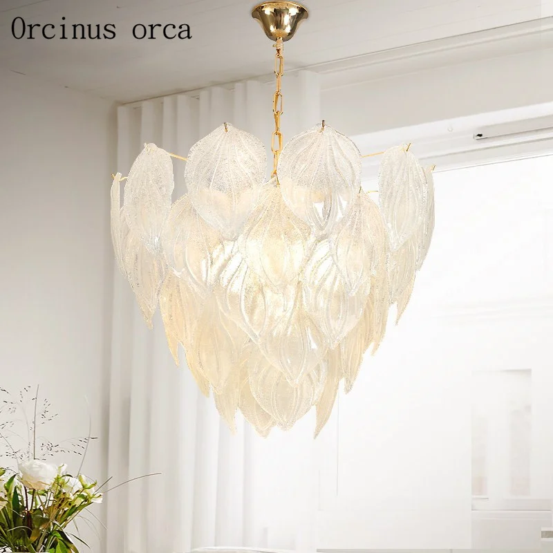 

Postmodern simple glass leaf chandelier bedroom living room restaurant Nordic creative personality white chandeliers