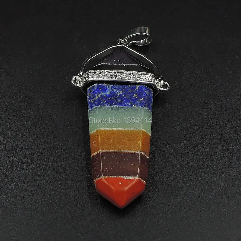 Sword Of 7 Chakra Stones Double Point Pendant Of Gluing Copper Swing Caps Of Plating Platina Approx 55*25mm