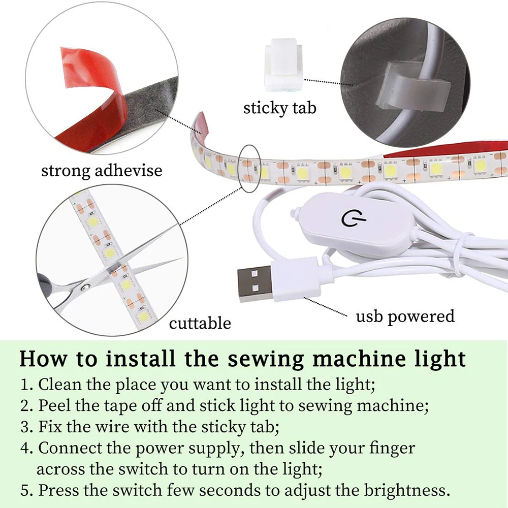 Sewing Machine LED Light Strip Light Kit DC 5V 30cm 50cm Flexible USB Sewing Light Industrial Machine Working LED Lights