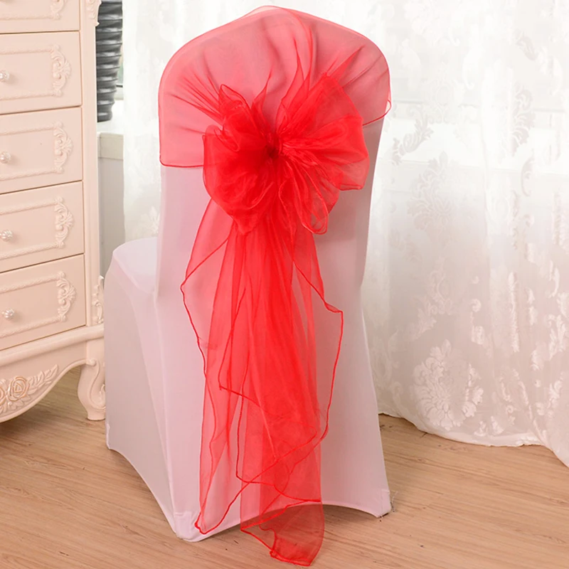 10pcs Wedding Decoration Organza Chair Cover Event Party Banquet Hotel Chair Sashes Chair Bow Cover Knot Decoration 65x275cm